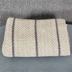 Arhaus Blanket Throw Beige 100% Cotton Knit Baisley Stripe 50” x 60"